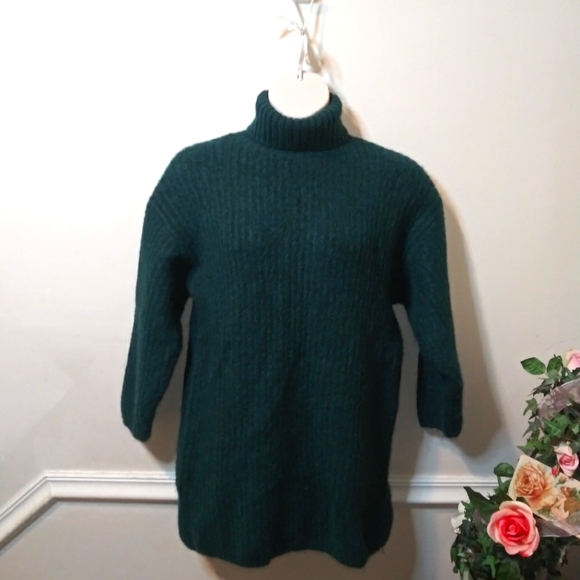 Mango Teal Wool/Alpaca Blend Turtleneck Sweater Mini Dress - Picture 2 of 9